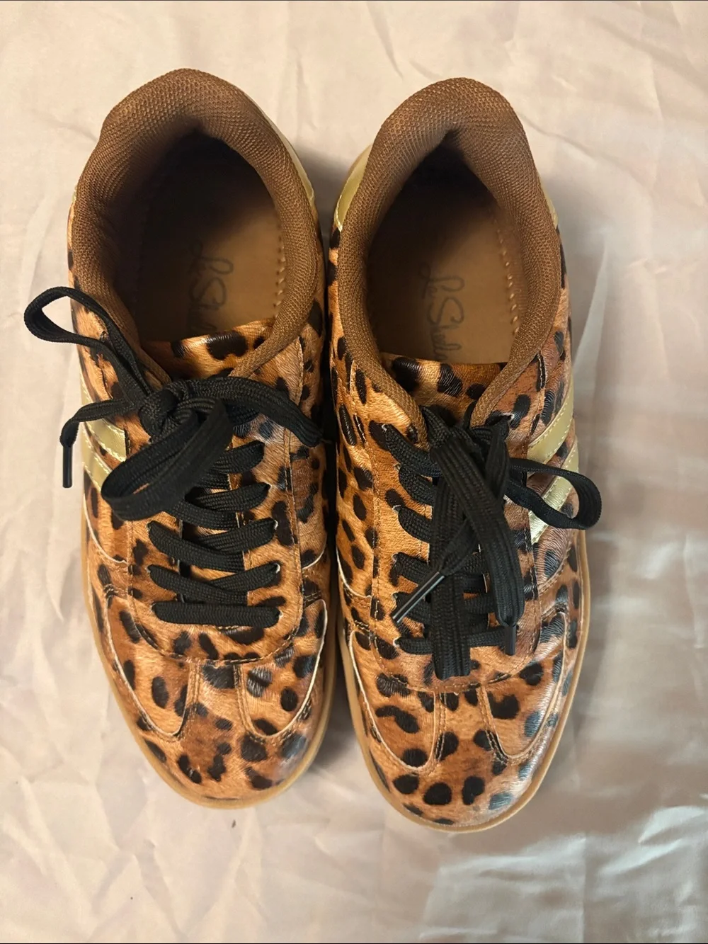 Women's Leopard Print Low-Top Sneakers with Gold Accents